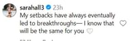 Sarah Hall's comment- Source: Abby Steiner's Instagram